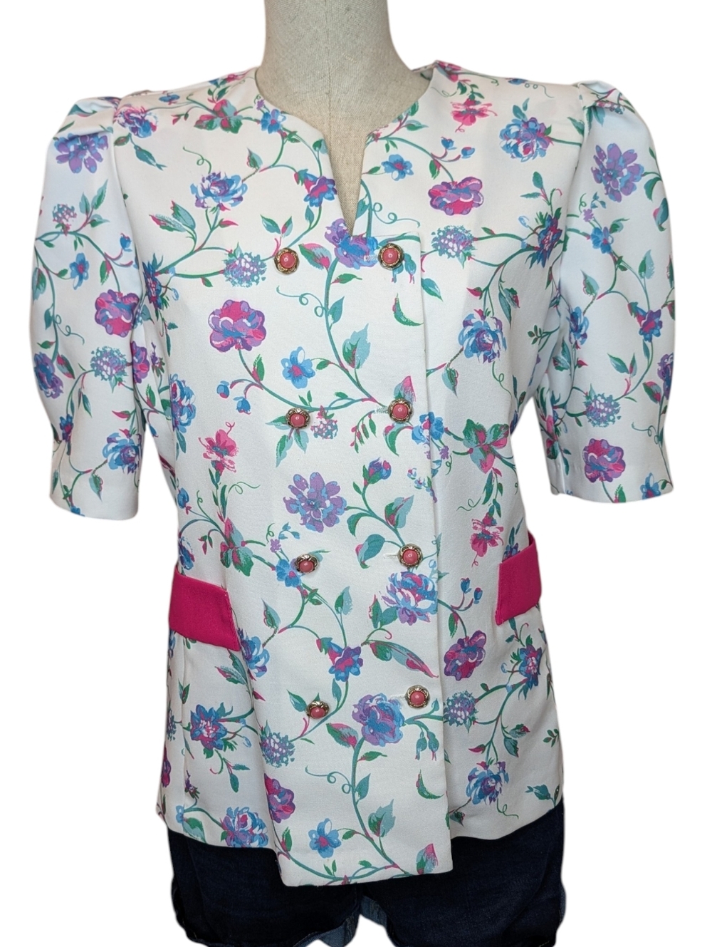 Vintage Tradition Floral Blouse Made in Canada Puff Sleeve Cottagecore size 10